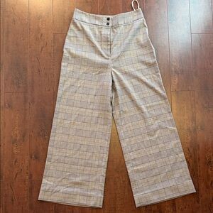 ANTONIO MELANI Plaid Wide Leg Pants - Beige and Brown